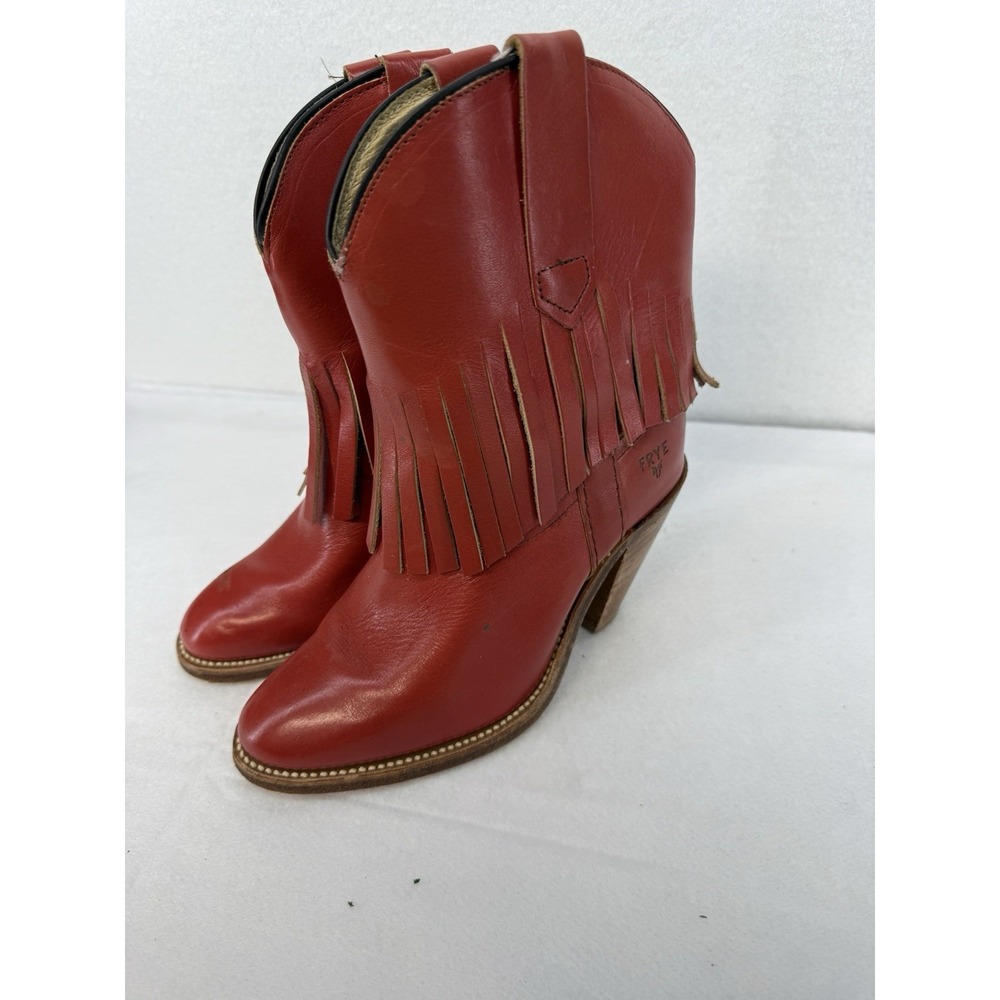Vintage Frye Red Leather‎ Fringe Cowgirl Boots Size 5.5 Made In USA